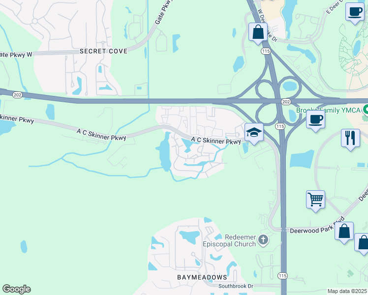 map of restaurants, bars, coffee shops, grocery stores, and more near 8201 Green Parrot Road in Jacksonville