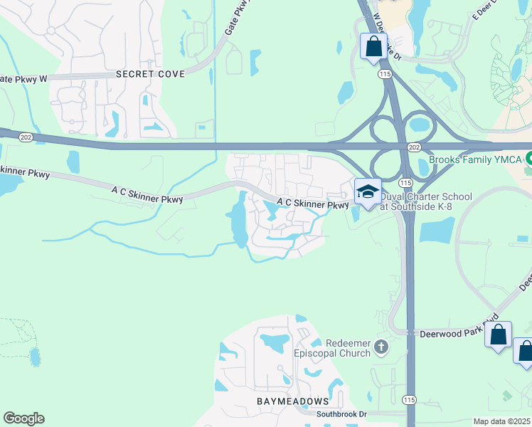 map of restaurants, bars, coffee shops, grocery stores, and more near 8201 Green Parrot Road in Jacksonville