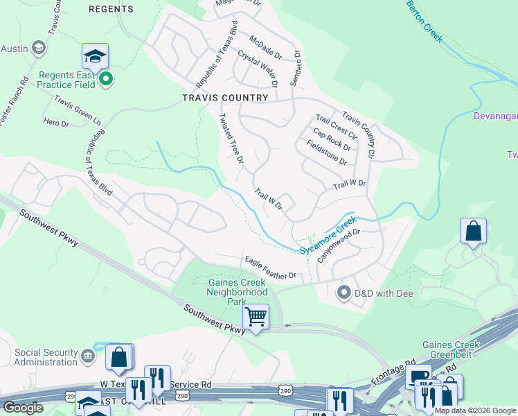map of restaurants, bars, coffee shops, grocery stores, and more near 4604 View West in Austin