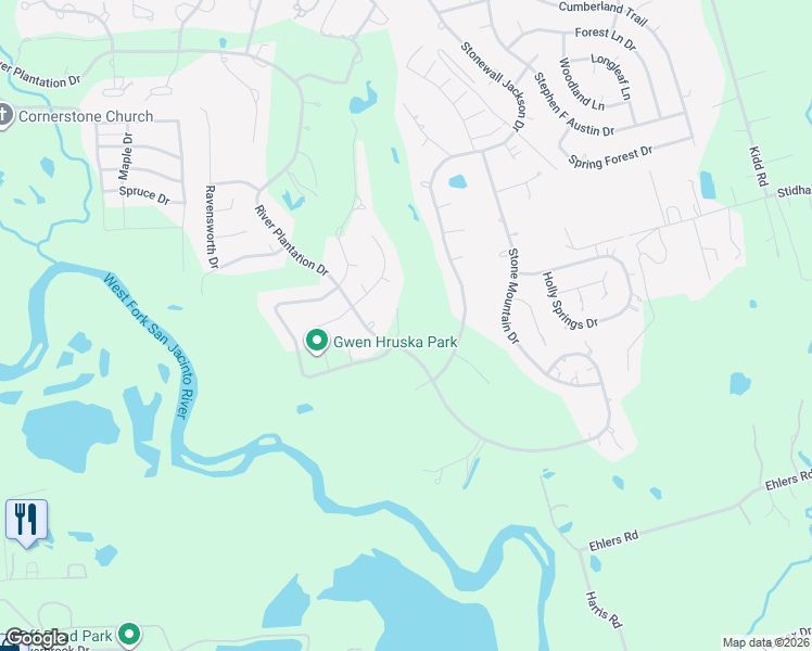map of restaurants, bars, coffee shops, grocery stores, and more near 483 Brandon Road in Conroe