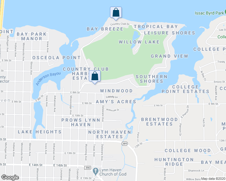 map of restaurants, bars, coffee shops, grocery stores, and more near Sydney Lane in Lynn Haven