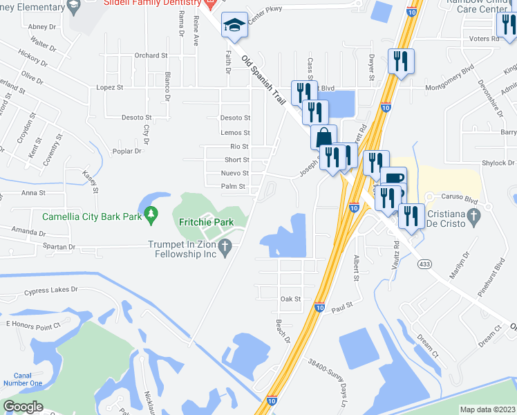 map of restaurants, bars, coffee shops, grocery stores, and more near 808 West Howze Beach Road in Slidell