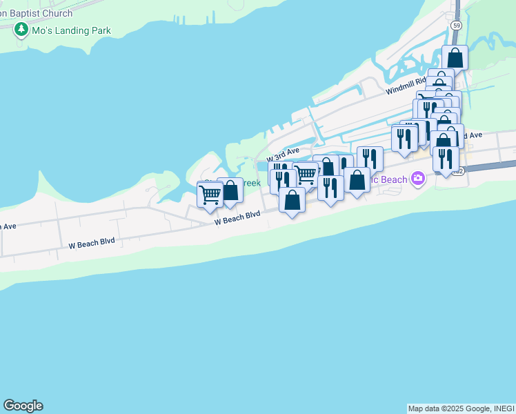 map of restaurants, bars, coffee shops, grocery stores, and more near in Gulf Shores