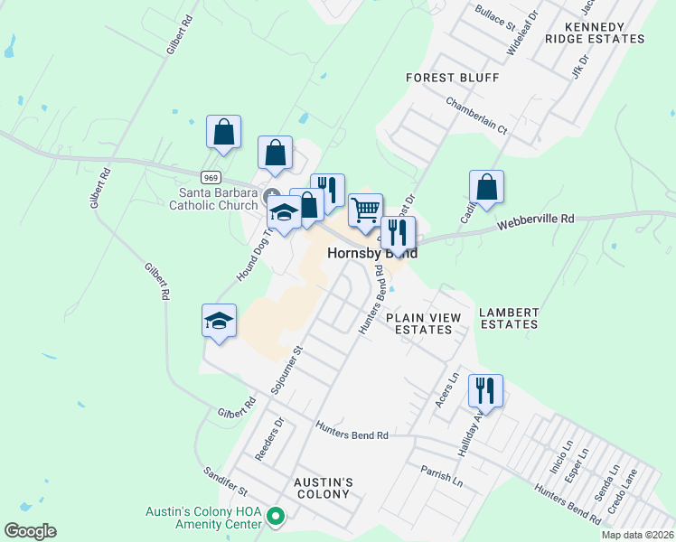 map of restaurants, bars, coffee shops, grocery stores, and more near 4700 Sojourner Street in Austin