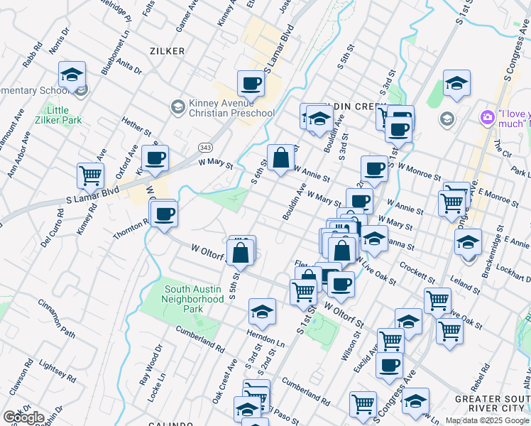 map of restaurants, bars, coffee shops, grocery stores, and more near in Austin