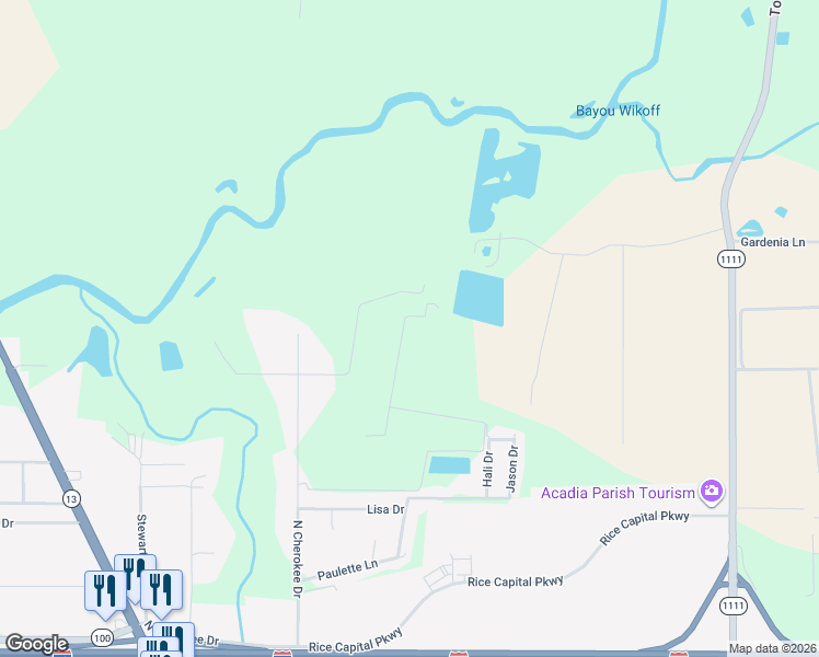 map of restaurants, bars, coffee shops, grocery stores, and more near 550 Teddy Street in Crowley