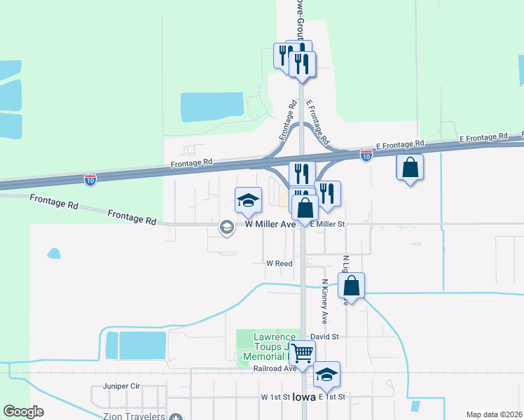 map of restaurants, bars, coffee shops, grocery stores, and more near 801-913 Granger in Iowa