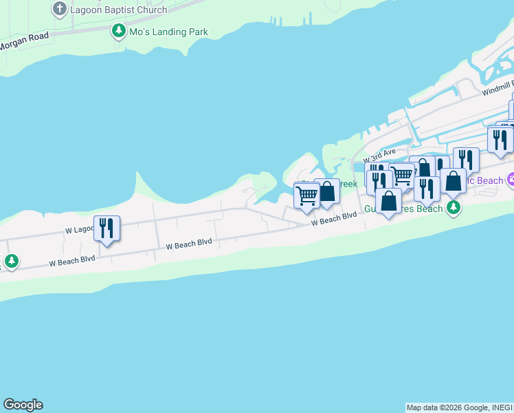 map of restaurants, bars, coffee shops, grocery stores, and more near 937 Heron Point Drive in Gulf Shores