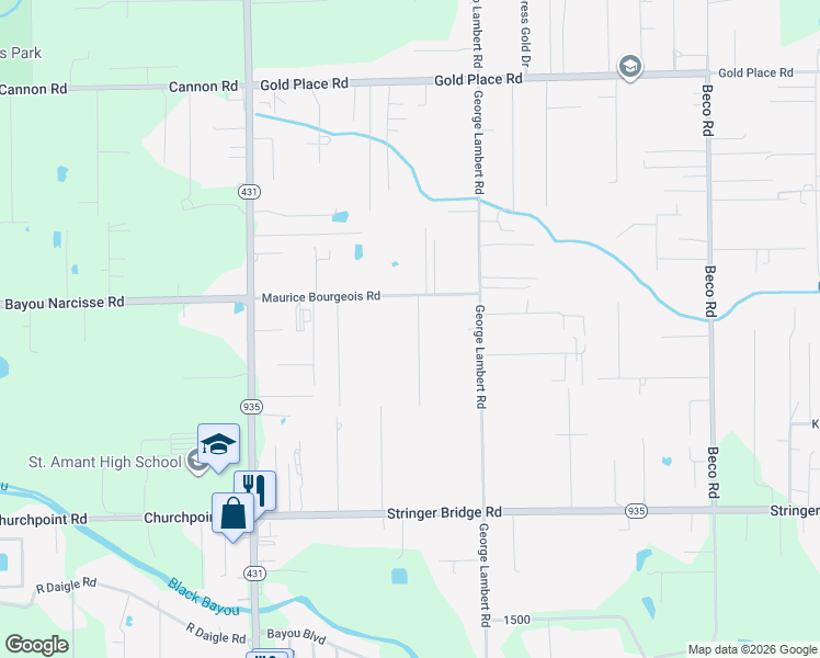 map of restaurants, bars, coffee shops, grocery stores, and more near 12223 Oakline Acres in Saint Amant