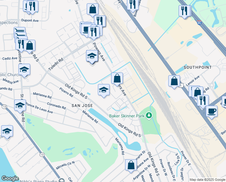 map of restaurants, bars, coffee shops, grocery stores, and more near 15 7200-1 Powers Ap in Jacksonville
