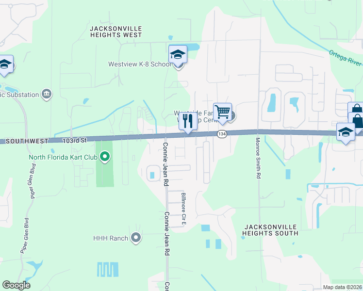 map of restaurants, bars, coffee shops, grocery stores, and more near 5407 Tellaro Lane in Jacksonville