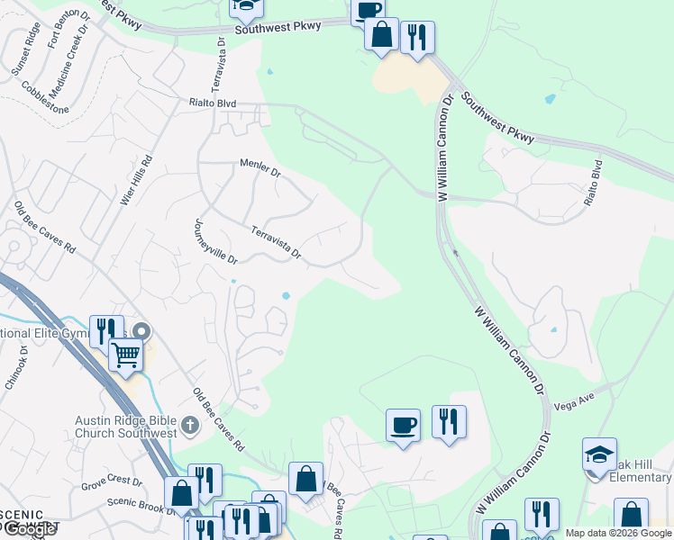 map of restaurants, bars, coffee shops, grocery stores, and more near 5712 Keli Court in Austin