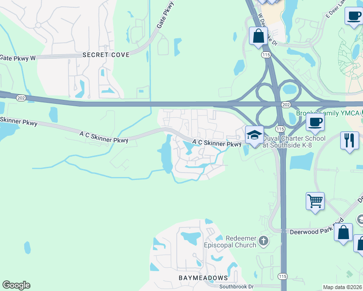 map of restaurants, bars, coffee shops, grocery stores, and more near 4911 Key Lime Drive in Jacksonville