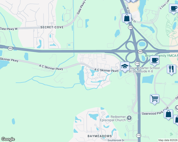 map of restaurants, bars, coffee shops, grocery stores, and more near 4911 Key Lime Drive in Jacksonville