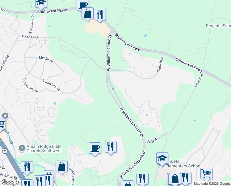 map of restaurants, bars, coffee shops, grocery stores, and more near 6788 West William Cannon Drive in Austin