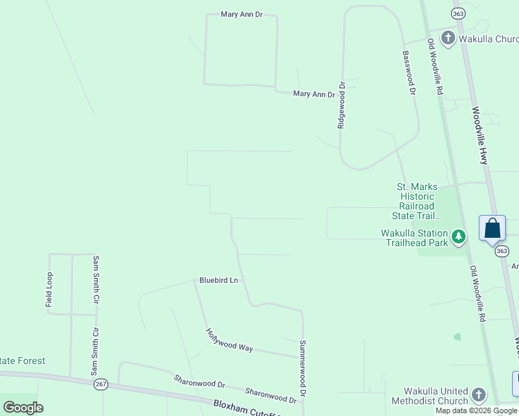 map of restaurants, bars, coffee shops, grocery stores, and more near 38 Redbud Lane in Crawfordville
