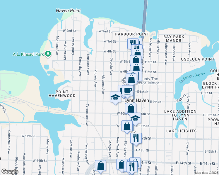 map of restaurants, bars, coffee shops, grocery stores, and more near 710 Georgia Avenue in Lynn Haven