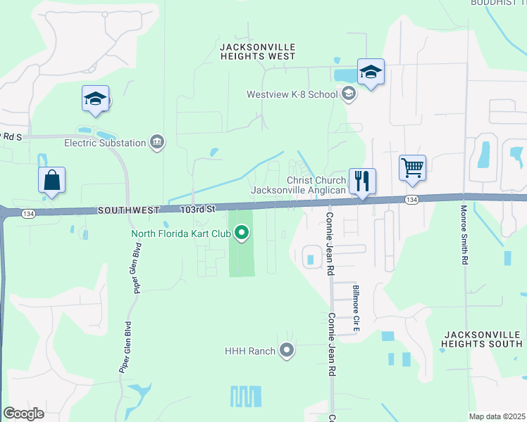 map of restaurants, bars, coffee shops, grocery stores, and more near 10166 103rd Street in Jacksonville