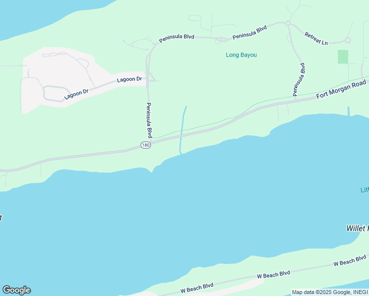 map of restaurants, bars, coffee shops, grocery stores, and more near 14798 Alabama 180 in Gulf Shores