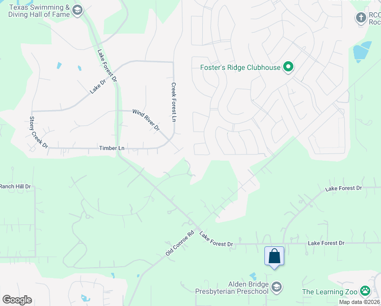 map of restaurants, bars, coffee shops, grocery stores, and more near 47 Wind River Drive in Conroe