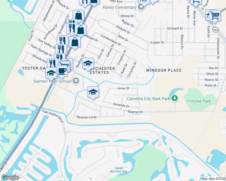 map of restaurants, bars, coffee shops, grocery stores, and more near 136 Anna Street in Slidell