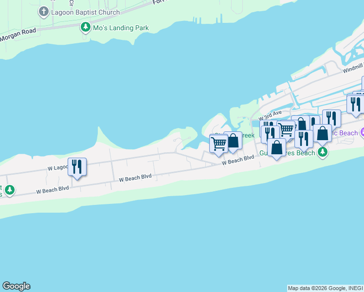 map of restaurants, bars, coffee shops, grocery stores, and more near 937 Heron Point Drive in Gulf Shores