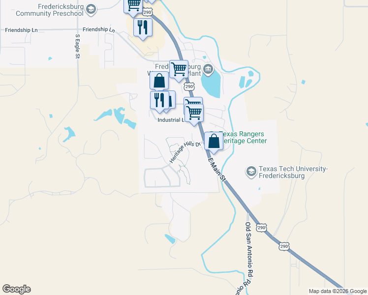 map of restaurants, bars, coffee shops, grocery stores, and more near 102 Songbird Drive in Fredericksburg