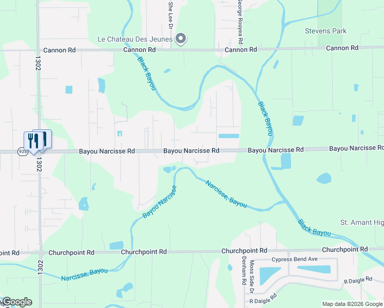 map of restaurants, bars, coffee shops, grocery stores, and more near 42411 Bayou Narcisse Road in Gonzales