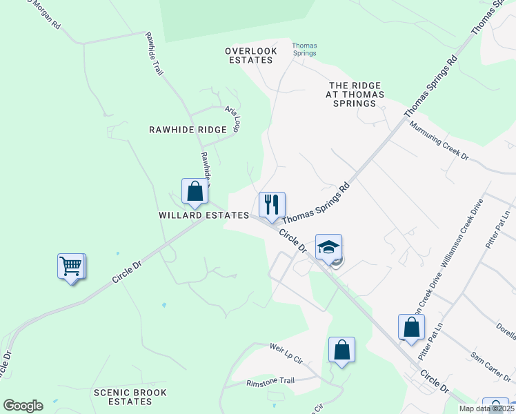map of restaurants, bars, coffee shops, grocery stores, and more near 8001 Lenape Trail in Austin