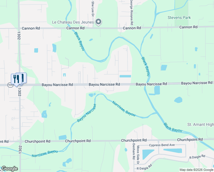 map of restaurants, bars, coffee shops, grocery stores, and more near 42411 Bayou Narcisse Road in Gonzales