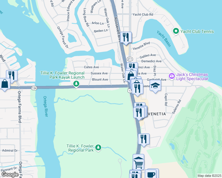 map of restaurants, bars, coffee shops, grocery stores, and more near 4604 Timuquana Road in Jacksonville
