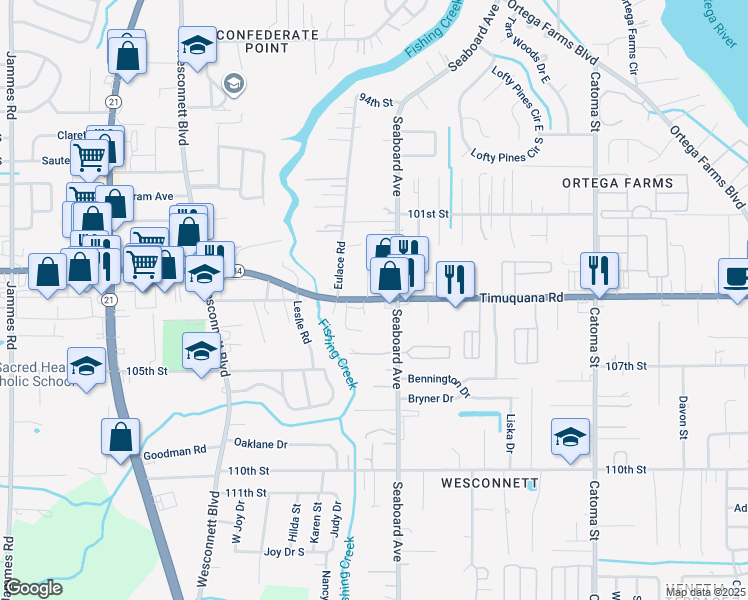 map of restaurants, bars, coffee shops, grocery stores, and more near 5463 Marcia Circle in Jacksonville