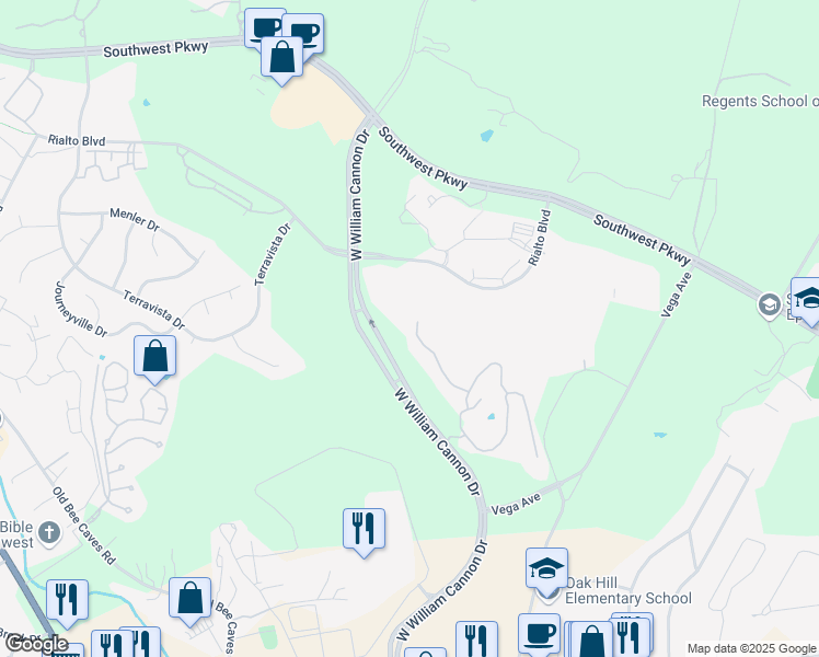 map of restaurants, bars, coffee shops, grocery stores, and more near 6790-6818 West William Cannon Drive in Austin