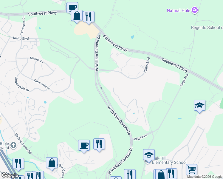 map of restaurants, bars, coffee shops, grocery stores, and more near 6790-6818 West William Cannon Drive in Austin