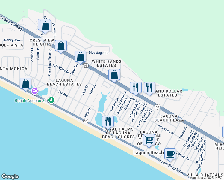 map of restaurants, bars, coffee shops, grocery stores, and more near 321 Governor Drive in Panama City