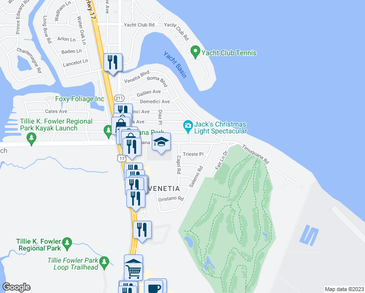 map of restaurants, bars, coffee shops, grocery stores, and more near 4224 Timuquana Road in Jacksonville