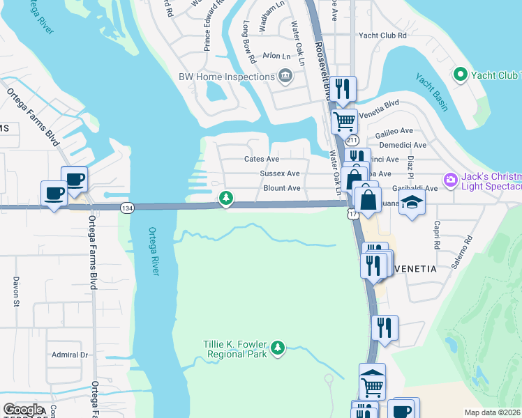 map of restaurants, bars, coffee shops, grocery stores, and more near 4694 Timuquana Road in Jacksonville