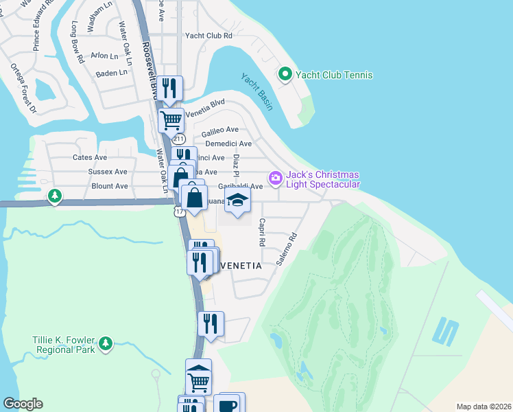 map of restaurants, bars, coffee shops, grocery stores, and more near in Jacksonville