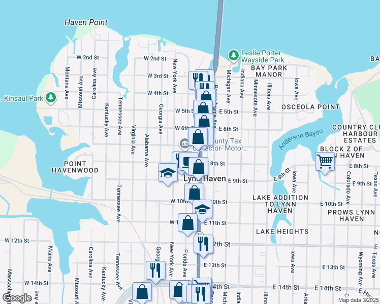 map of restaurants, bars, coffee shops, grocery stores, and more near 700 Florida Avenue in Lynn Haven