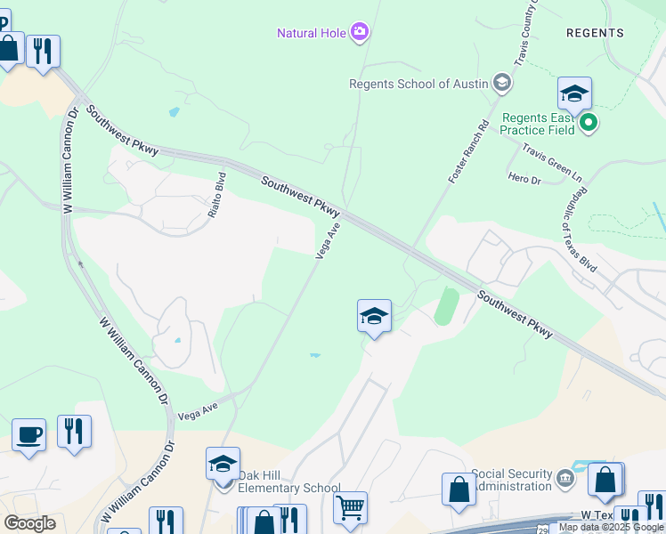 map of restaurants, bars, coffee shops, grocery stores, and more near 5313 Vega Avenue in Austin