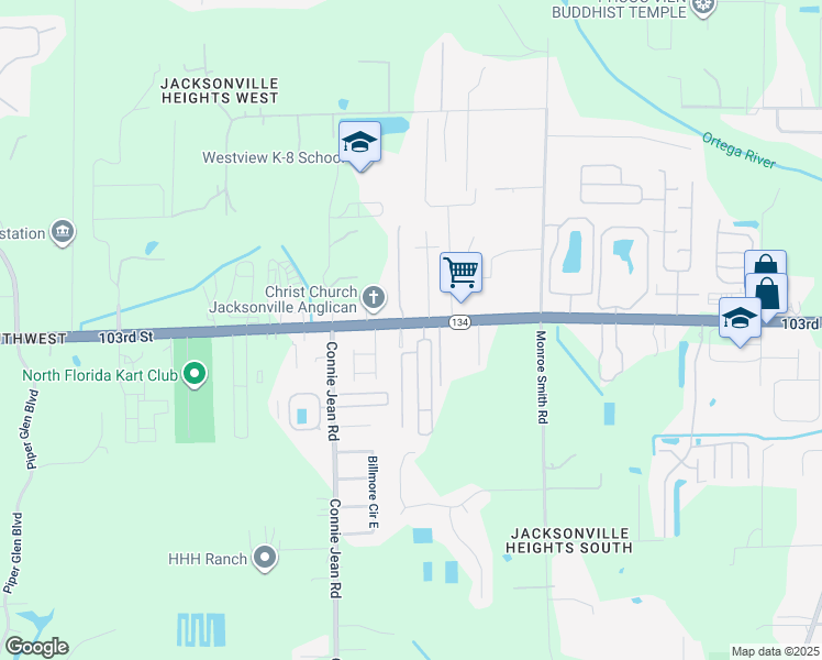 map of restaurants, bars, coffee shops, grocery stores, and more near 304 103rd Street in Jacksonville