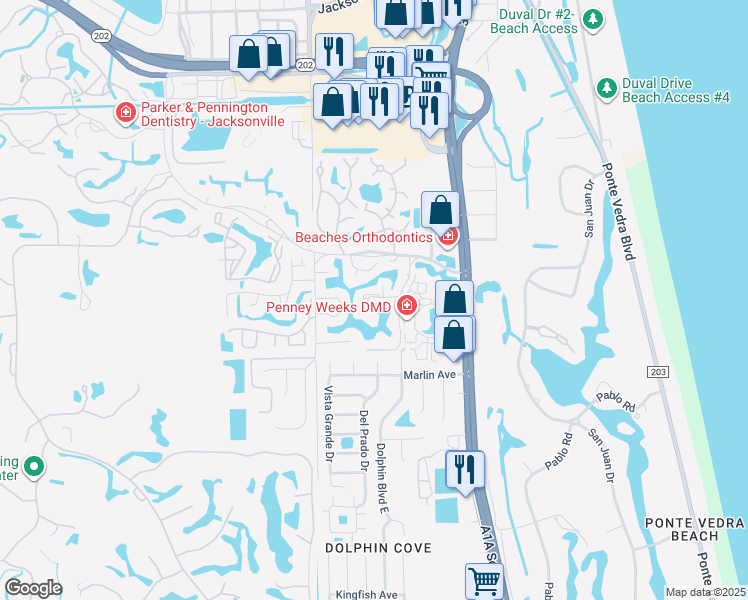 map of restaurants, bars, coffee shops, grocery stores, and more near 236 Cranes Lake Drive in Ponte Vedra Beach
