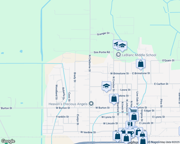 map of restaurants, bars, coffee shops, grocery stores, and more near 899 W Brimstone St in Sulphur