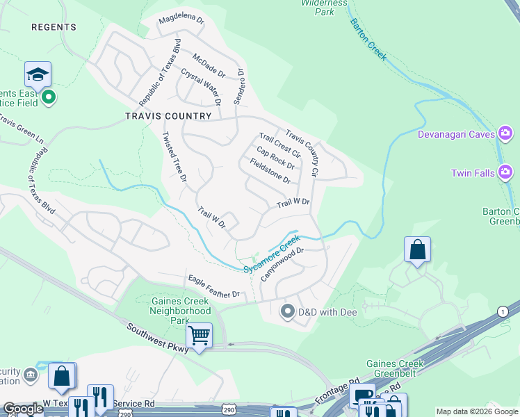 map of restaurants, bars, coffee shops, grocery stores, and more near 4700 Red Stone Court in Austin
