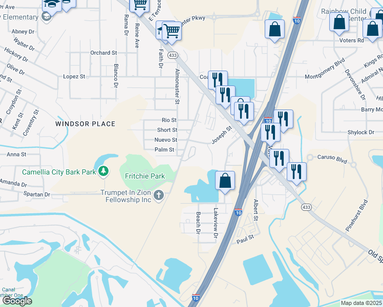 map of restaurants, bars, coffee shops, grocery stores, and more near 510 Howze Beach Road in Slidell