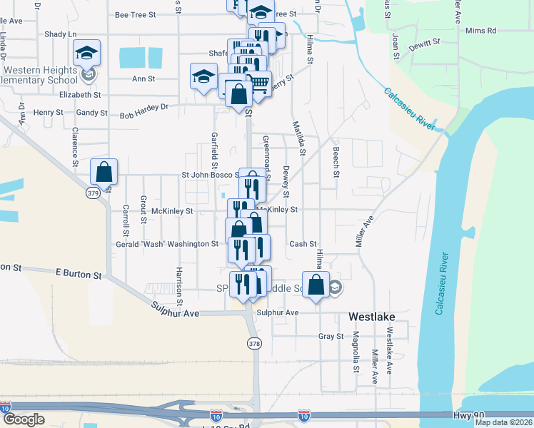 map of restaurants, bars, coffee shops, grocery stores, and more near 805 Mckinley St in Westlake