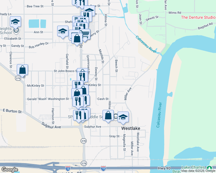 map of restaurants, bars, coffee shops, grocery stores, and more near 601 McKinley Street in Westlake
