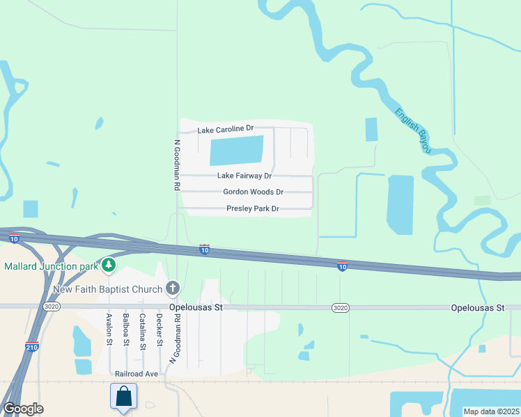map of restaurants, bars, coffee shops, grocery stores, and more near Presley Park Drive in Lake Charles