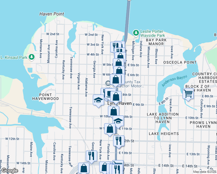 map of restaurants, bars, coffee shops, grocery stores, and more near 700 Florida Ave in Lynn Haven