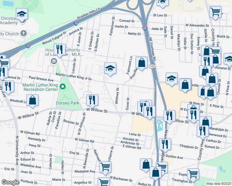 map of restaurants, bars, coffee shops, grocery stores, and more near 131 Whitney Street in Lafayette